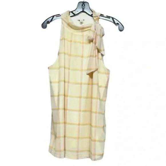 Cato Women's Plaid High Neck Sleeveless Blouse Yellow Size L - Picture 2 of 5